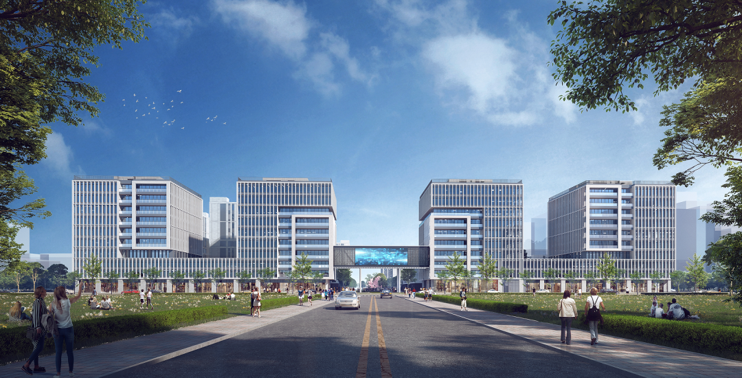园区建筑布局承袭中国城市街坊理念,打造经纬分明,轴线突出,层层递进